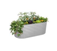 Relaxdays Bac surélevé en métal galvanisé pour Fleurs, Plantes et légumes, HxLxP 80x200x100 cm, Ovale, Gris Clair