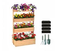 Relaxdays Jardinière à étages en Bois de Sapin 4 Compartiments 140x85x48 cm Naturel pour Balcon et terrasse