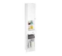 Relaxdays Colonne de salle de bain en bois blanc armoire porte tiroir meuble de rangement MDF lamelles HxlxP: 173,5 x 30,5 x 32 cm, blanc