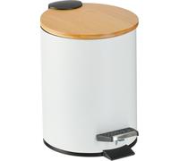 Relaxdays Poubelle de Salle de Bain, 3 l, Couvercle en Bambou, Seau intérieur Amovible, mécanisme de Fermeture, Blanche