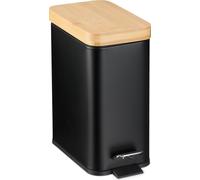 relaxdays Bad Poubelle 5 l avec couvercle en bambou