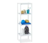 Relaxdays Étagère de salle de bain en bambou meuble sur pied cuisine en bois avec 4 niveaux HxlxP: 110 x 34,5 x 33 cm, blanc