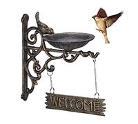 Relaxdays Bain d’Oiseaux, Fonte de Fer, Inscription Welcome, résistant aux intempéries, HLP 26,5 x 14 x 22,5 cm, Bronze