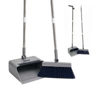 Relaxdays Set Balai et Pelle 2 en 1, Manche Long, tête pivotante 180°, autoportant, Acier Inoxydable, Gris