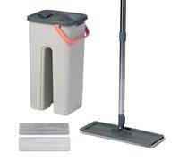 Relaxdays Balai Plat, Seau 3 L avec essorage, 2 Compartiments, Gris | H x L x P : 35 x 19,5 x 16,5 cm, 2 pads microfibre