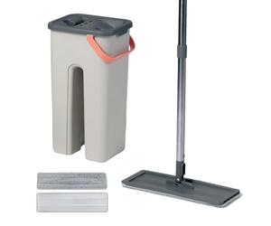 Relaxdays Balai Plat, Seau 3 L avec essorage, 2 Compartiments, Gris | H x L x P : 35 x 19,5 x 16,5 cm, 2 pads microfibre