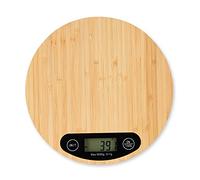 relaxdays Balance Cuisine Bambou numérique, écran LCD, Fonction Tare, supporte Jusqu’à 5 kg, Ronde, Ø 20 cm, Nature