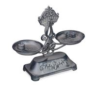 Relaxdays Balance de cuisine, Décorative, Rétro, Vintage, Ancien, Antiquité, Fonte, 3 Poids, Deux plateaux, Gris/Noir