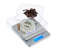 Relaxdays Balance de précision, numérique, incréments de 0,01 g, calibrable, Fonction Tare et de comptage, argentée