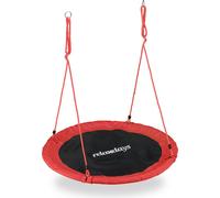 Relaxdays Balançoire nid d'oiseau rond 110 cm à suspendre enfant adulte jardin extérieur Ø 110 cm, 100 kg, rouge