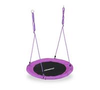 Relaxdays balançoire-nid, balançoire d'extérieur pour enfants & adultes, Ø110 cm, jusqu'à 100 kg, assiette, violette