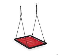 Relaxdays Balançoire nid d’oiseau, enfants et adultes, charge maximum 100 kg, rectangulaire, LxP : 103x77 cm, rouge