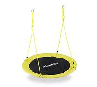 Relaxdays Balançoire nid d'oiseau rond 110 cm à suspendre enfant adulte jardin extérieur Ø 110 cm, 100 kg, jaune