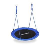 Relaxdays Balançoire nid d'oiseau rond 110 cm à suspendre enfant adulte jardin extérieur Ø 110 cm, 100 kg, bleu