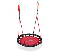 Relaxdays Balançoire nid d'oiseau rond 80 cm à suspendre panier enfant adulte jardin extérieur 100 kg , rouge