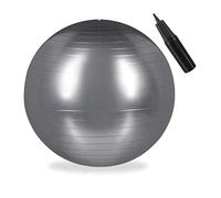 Relaxdays Balle de Gymnastique, Ballon de Fitness, Yoga et Pilates, Bureau, Pompe à Air inclue, Ø 85 cm, Argenté