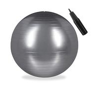 Relaxdays Balle de Gymnastique, Ballon de Fitness, Yoga & Pilates, Bureau, Pompe à air inclue, Ø 65 cm, argenté