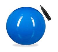 Relaxdays Balle de Gymnastique, Ballon de Fitness, Yoga & Pilates, Bureau, Pompe à air inclue, Ø 65 cm, Bleu