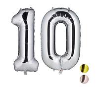 Relaxdays Ballon chiffre numéro 10 gonflable anniversaire décoration géant mariage fête hélium 85-100 cm XXL, argent
