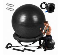 Relaxdays Ballon de gym 65 cm élastiques pompe anneau anti-éclatement yoga Pilates siège de bureau noir