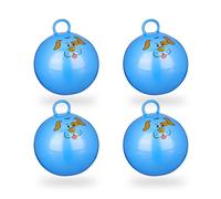 Relaxdays Ballon Sauteur, Lot de 4, Ballon Gonflable, Motif Chien, intérieur et extérieur, avec poignée, 45 cm de diamètre, Bleu