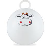 Relaxdays Ballon Sauteur Enfants, Motif Vache, poignée, diamètre 45 cm, intérieur et extérieur, Jusqu’à 150 kg, Blanc