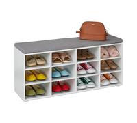 Relaxdays Banc à Chaussures, 12 Compartiments, H x L x P : 48 x 104 x 30 cm, pour l'entrée ou la Chambre, Blanc et Gris