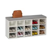 Relaxdays Banc à Chaussures, 15 Compartiments, H x L x P : 50 x 105 x 30,5 cm, pour l'entrée ou la Chambre, Blanc