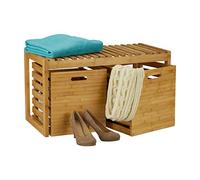 Relaxdays Banc à chaussures, 2 boîtes de rangement, Banquette, Meuble entrée, couloir, bambou, HLP 44,5x80x40 cm, nature, 1 élément