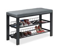 Relaxdays Banc à Chaussures, 2 Niveaux de Rangement, HLP : 50,5 x 82 x 33 cm, Tissu et métal, Gris/Noir