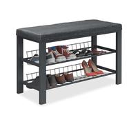 Relaxdays Banc à Chaussures, 2 Niveaux de Rangement, HLP : 50,5 x 82 x 33 cm, Tissu et métal, Noir