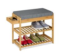 Relaxdays Banc à Chaussures, 2 Niveaux, tiroir, Bambou et Lin, H x L x P : 49 x 55 x 30 cm, Nature et Gris