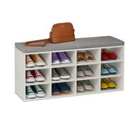 Relaxdays Banc à Chaussures, 12 Compartiments, H x L x P : 49,5 x 104 x 31 cm, pour l'entrée ou la Chambre, Blanc