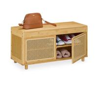 Relaxdays Banc à chaussures, spacieux, 2 compartiments pour souliers, HLP 45 x 90 x 37 cm, pour l'entrée, nature & beige