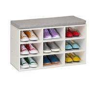 Relaxdays Banc à Chaussures, 9 Compartiments, H x L x P : 49,5 x 80 x 31 cm, pour l'entrée ou la Chambre, Blanc