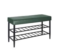 Relaxdays Banc à Chaussures Assise rembourrée en Simili Cuir, Vert | 2 étagères pour 6 paires, H x L x P 50x80x30 cm