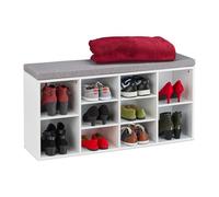 Relaxdays Banc à Chaussures avec siège, 10 Compartiments, HLP: 52,5 x 104 x 30 cm, Banquette, rembourré, Blanc