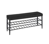 Banc à Chaussures Relaxdays, Assise rembourrée en Simili Cuir, 2 étagères pour 8 Paires, H x L x P 50x100x30 cm, Noir