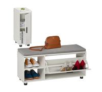 Relaxdays Banc à Chaussures avec Assise et Armoire, Ensemble Meuble à Chaussures avec Banc, Espace de Rangement, Couloir et Chambre à Coucher, Blanc/Gris