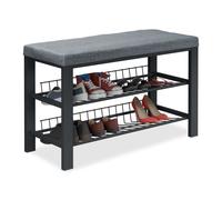 Relaxdays Banc à Chaussures, 2 Niveaux de Rangement, HLP : 50,5 x 82 x 33 cm, Tissu et métal, Gris/Noir
