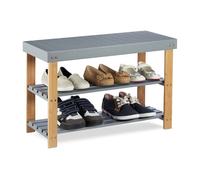 Relaxdays Banc à chaussures Bambou, 2 Niveaux ouverts, Range-chaussures, Banquette Veinure naturelle, 45x70x28,5cm, gris