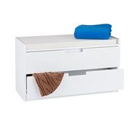 Relaxdays Banc à chaussures, commode rangement, Banquette 2 tiroirs, Meuble entrée, couloir, HLP 45 x 80 x 36 cm, blanc