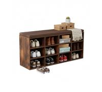 Relaxdays Banc à Chaussures, Coussin rembourré et 12 Compartiments, Couloir, Dressing, Chambre, Rangement, Brun foncé