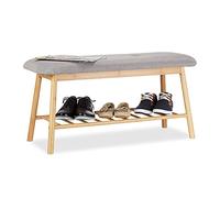 Relaxdays Banc à chaussures en bambou 4 paires étagère chaussures assise 2 personnes, gris nature