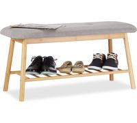 relaxdays Banc à chaussures en bambou avec coussin