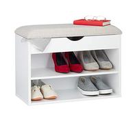 Relaxdays Banc à Chaussures, Garde Robe rembourré, 3 Compartiments, Rabattable, Etagère, siège, 45x62x30cm, Mousse, Blanc, Crème