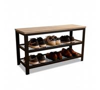 Relaxdays Banc à Chaussures pour 6 Paires HxLxP 45x73x30 cm, 2 étagères grillagées, Assise Aspect Bois, Marron/Noir