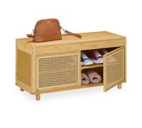 Relaxdays Banc à Chaussures, spacieux, 2 Compartiments pour Souliers, HLP 45 x 90 x 37 cm, pour l'entrée, Nature & Beige