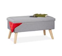 Relaxdays Banc de Rangement, rembourré, Pieds Bois, Banquette, Coffre avec revêtement Tissu HxLxP:39x77x39cm,Gris Clair