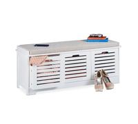 Relaxdays Banc avec Espace de Rangement, 3 paniers et Coussin, Banquette Cuisine Garde Robe HxlxP 44x105x35cm, blan